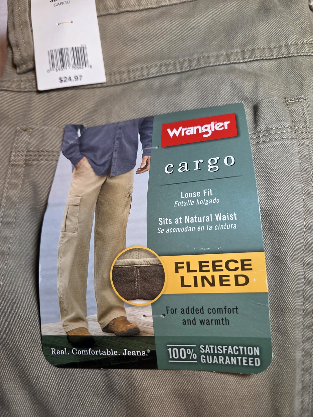 Wrangler Fleece Lined Cargo Pants Tan Waist 32x30 NWT - Picture 4 of 7